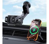 Qoosea Qi 15W Cargador Inalámbrico Coche, Wireless Car Charger Soporte con Ventosa y Clip, Soporte Móvil Coche Cargador Rápida Bloqueo Automático para Galaxy Z Fold 7/6/5 Z Flip 6/5 iPhone Xiaomi