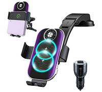 Qoosea Qi Doble Bobina Cargador Inalámbrico Coche, 15W Rápida Wireless Car Charger con Bloqueo Automático para Samsung Galaxy Z Flip 4/Flip 3/2 iPhone Google Huawei LG