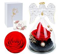 Qoosea Rosa Eterna Figura Ángel Regalos para Mujer, Rosa Preservada Ángel Regalo para Mama Novia, Flores Preservadas Regalo Decoración para Navidad San Valentín Dia de la Madre CumpleañOs para Mujer
