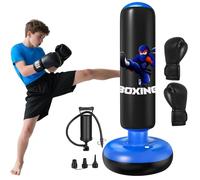 Qoosea Saco de Boxeo Niños, 160cm Bolsa de Boxeo Inflable de Pie con Guantes, Punching Ball Estable para Karate Kickboxing MMA Taekwondo, Regalo Ideal para Niños y Niñas de 3-12 años