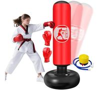 Qoosea Saco de Boxeo Niños 6-12 Años, 160cm Saco de Boxeo de Pie con Bomba de Aire y Guantes de Boxeo, Bolsa de Boxeo Inflable Estable para Karate, Kickboxing, MMA, Regalo Ideal para Niños y Niñas