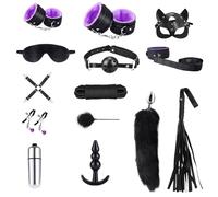 Qoosea Sexo Bondage Restricciones Kits SM 15PCS Set Bondage Ajustable Juegos para adultos en pareja Set de Restricción con Foxtail Plug Anal Esposas para Principiantes Experimentados(púrpura negruzco)