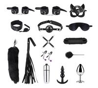 Qoosea Sexo Bondage Restricciones Kits SM 15PCS Set Bondage Ajustable Juegos para adultos en pareja Set de Restricción con Foxtail Plug Anal Esposas para Principiantes Experimentados(Negro)