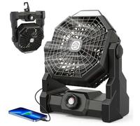 Qoosea Ventilador de Camping 3 en 1 Ventilador USB-C para Tienda de Campaña, 12000mAh Recargable Ventilador Portátil de Techo o de Sobremesa con Luz LED y Gancho para Exterior Pesca Coche Oficina BBQ