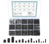 QOOSIKICC Set de 580 Tornillos Prisioneros, M3 M4 M5 M6 M8 Surtido de Tornillos de Cabeza Plana, Kit de Tornillos de Punta de Rosca Hexagonal Interna, Tornillo de Puerta sin Cabeza