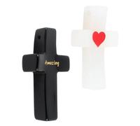 QOPAHI 2 cruces para pulgar de cristal Cross My Heart (negro + blanco) | Cruz pequeña de bolsillo con cordón, cruz para aliviar el estrés, cruz ideal para oración | Regalo de aliento cristiano