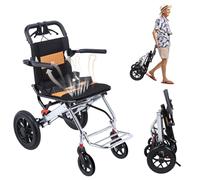qorkhogr Silla de ruedas de transporte plegable y ligera, asiento de 15.75 pulgadas de ancho, silla de ruedas de viaje con freno de mano, capacidad de carga de 80 kg, silla de ruedas portátil A