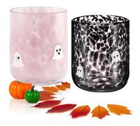 Qosigote 2026 New 2 Pcs Halloween Icon Juice Glasses, 14oz Icon Stemless Drinking Pumpkin Glasses Set, Wine Glasses, Halloween decorations, Ideal for Gift & Party Drinkware (B-2)