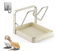 Qosigote Kitchen Pot Lid Storage Rack, Pot Lid Holder, Removable Drip Tray, Two-Compartment Spatula Holder, Multifunctional Kitchen Organizer Stand For Stove Top (Beige,Single-layer)