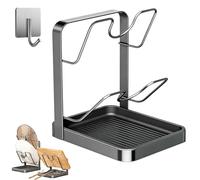 Qosigote Kitchen Pot Lid Storage Rack, Pot Lid Holder, Removable Drip Tray, Two-Compartment Spatula Holder, Multifunctional Kitchen Organizer Stand For Stove Top (Gray,Double-layer)