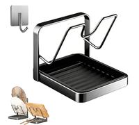 Qosigote Kitchen Pot Lid Storage Rack, Pot Lid Holder, Removable Drip Tray, Two-Compartment Spatula Holder, Multifunctional Kitchen Organizer Stand For Stove Top (Gray,Single-layer)