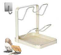 Qosigote Kitchen Pot Lid Storage Rack, Pot Lid Holder, Removable Drip Tray, Two-Compartment Spatula Holder, Multifunctional Kitchen Organizer Stand For Stove Top (Beige,Double-layer)