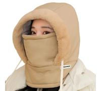 Qosigote Plush-Lined Thickened Thermal Hat with Face Mask for Men and Women, Windproof Fleece Balaclava, Ski Winter Face Mask, 2-in-1 Magic, Adjustable Fit, Ski Cold Warm Scarf (Khaki)