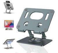 Qosigote Rotiva Rotating Stand, 360° Rotating Adjustable Laptop Stand Ergonimic Foldable Laptop Riser, Compatible with 4-12.9 Inches Tablet iPad PS iPhone (Gray)