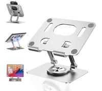 Qosigote Rotiva Rotating Stand, 360° Rotating Adjustable Laptop Stand Ergonimic Foldable Laptop Riser, Compatible with 4-12.9 Inches Tablet iPad PS iPhone (Silver)