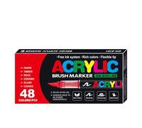 Qosigote Stellaya Straight Liquid Acrylic Marker, Stellaya Acrylic Markers for Coloring Books, 2025 New Coloring Markers for Adults, Water-Based Acrylic Brush Markers for Valentines (48-color set)