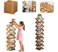 Qosigote The 9-Tier Wooden Rack, 2026 Foldable Vertical Shoe Rack, Multi-Layer Shoe Storage Racks for Small Spaces, 3-Tier, 6-Tier, and 9-Tier No-Assembly Storage Solution! (B,9F)