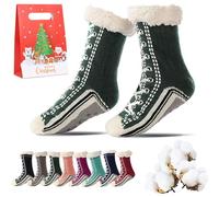 Qosigote Ultra-thick Cashmere Slipper Home Socks, womens fluffy socks, Non Slip, stylish and comfortable, for Causal Home, sleeping, Christmas gifts (Green)