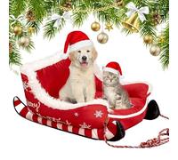 Qosneoun Christmas Sleigh Dog Bed, Interesting Red Christmas Cat Dog Beds, Festive Plush Cosy Cat Beds - Xmas Sleigh, Machine Washable, Non-Slip ＆ Comfortable (B, M(65 * 50 * 28cm))