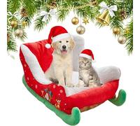 Qosneoun Christmas Sleigh Dog Bed, Interesting Red Christmas Cat Dog Beds, Festive Plush Cosy Cat Beds - Xmas Sleigh, Machine Washable, Non-Slip ＆ Comfortable (A, M(65 * 50 * 28cm))