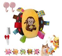 Qosneoun Colorful Squeaky Hanging Dog Training Toy, Puppy Play Gym with Built-in Bell, Soft Stuffed Cotton Ball Bungee Chew Toys for Small Medium Dogs Interactive Training (Monkey)