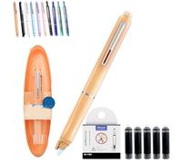 Qosneoun Pluma estilográfica retráctil, recargable, barril transparente de tinta azul y negra de 0.38 mm, incluye 5 cartuchos de tinta recargables para una escritura suave, sin fugas (naranja, negro