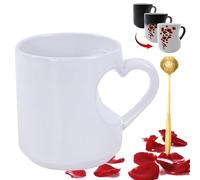 Qosneoun Taza de cerámica que cambia de color en forma de corazón, taza de café mágica sensible al calor, imagen oculta con diseño de corazón rojo y mango de corazón 3D, regalos románticos para