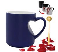 Qosneoun Taza de cerámica que cambia de color en forma de corazón, taza de café mágica sensible al calor, imagen oculta con diseño de corazón rojo y mango de corazón 3D, regalos románticos para
