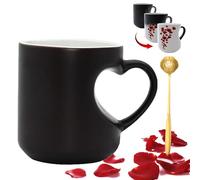 Qosneoun Taza de cerámica que cambia de color en forma de corazón, taza de café mágica sensible al calor, imagen oculta con diseño de corazón rojo y mango de corazón 3D, regalos románticos para