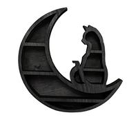 QOTSTEOS Estante de cristal de madera, diseño de gato luna, para mejoras del hogar, estante de joyería montado en la pared, estante de cristal de madera para cocina