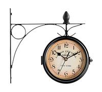 QOTSTEOS Reloj de pared de doble cara, reloj retro de estación de ferrocarril, reloj de campana de cuarzo vintage, reloj de doble cara para colgar en interiores y exteriores, jardín, decoración
