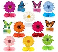 QOUBAI 24 piezas de Hello Spring Girasol Honeycomb Centro de mesa Decoración de primavera Sun Flower Honeycomb Decoración Mariposa Suministros de cumpleaños para Primavera Pascua Fiesta Decoración