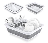 QOUBNIC Escurreplatos Plegable, Escurridor Platos Plegable con Separador de Cubiertos, Portátil Escurreplatos de Cocina para Vasos Vajilla Platos