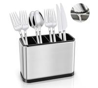 QOUBNIC Escurridor de Cubiertos, Estante de Utensilios de Cocina en Acero Inoxidable, Escurre Cubiertos 4 Compartimentos Para Cuchillo, Tenedor, Cuchara