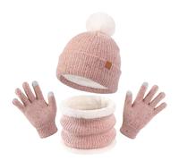 Qoukonao Juego de gorro de invierno para niños, bufanda, guantes de punto térmico, guantes de invierno, accesorios térmicos cómodos para clima frío, para caminar, aventuras, actividades, esquí