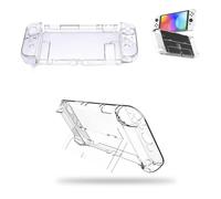 QOWIJEX 1 Pieza Funda Protectora para Nintendo Switch Oled, Funda cómoda de Cristal con Protector de Pantalla de Vidrio Templado y Tapas de Agarre para la Consola Nintendo Switch Oled