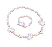 QOWIJEX 1 Set Pulseras Niña Collar Niñas Madera Joyería Set Cuentas Unicornio Collar y Pulsera Regalo para Niñas Fiesta de Cumpleaños Accesorios de Vestir Disfraz
