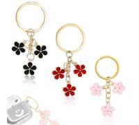 QOWUXHZ 3 Pièces Porte Clef Fleur Porte Clés En Forme De Fleur Pendentif De Sac Pour Femme Mignon Breloques Décoration Cadeau De Fête Des Mères Rose Noir Rouge