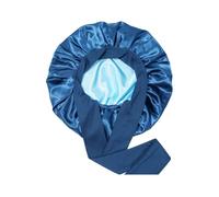 QOWUXHZ Gorro De Seda Para Dormir, Saten Pelo Rizado Ajustable Con Banda Ancha Elástica Para Mujeres Y Niñas - Azul Marino