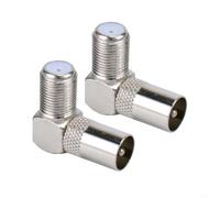 QOXEZY Adaptador de antena de TV en ángulo recto F hembra a RF macho, conector coaxial de 90 grados para caja de satélite, Freeview Freesat, aleación de zinc, paquete de 2 (2 unidades)