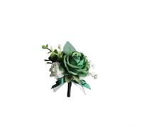 QOXEZY Elegante ramillete de muñeca y ramo de rosas verdes y blancas, flores artificiales de plástico para invitados de boda, baile, fiesta, accesorios de eventos temáticos de bosque (Boutonniere)