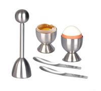 QOXEZY Juego de abridor de huevos de 5 piezas, construcción de acero inoxidable 304, agrietamiento de huevos sin esfuerzo, seguro y fácil de usar para huevos duros o blandos (blanco)