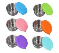 QOXEZY Macetas de acero inoxidable de 50 ml a prueba de fugas para condimentos con tapas de silicona para lonchera, recipientes de aderezo de ensalada, paquete de 6
