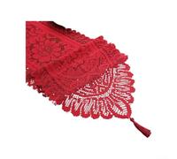 QOXEZY Mesa de poliéster para camino, encaje de flores huecas y detalle de borlas, 33 x 91 cm/183 cm, decoración de mesa de comedor de vacaciones (33 x 91 cm), color rojo