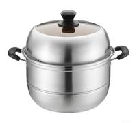 QOXEZY Olla vaporera de acero inoxidable extra gruesa no magnética, estilo coreano, multicapa, para calentamiento rápido, con tapa de cristal transparente, para estufa de gas e inducción