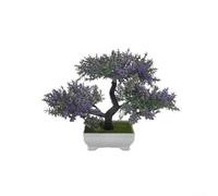 QOXEZY Planta bonsái artificial en miniatura, follaje verde realista sin mantenimiento, para decoración de interiores, escritorio, estante superior (morado)