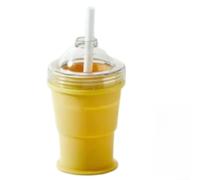 QOXEZY Taza de hockey sobre hielo plegable portátil hecha de silicona con pajita, 325 ml de gran capacidad, para desmoldar con un solo clic, modo dual, para viajes y deportes al aire libre (amarillo)