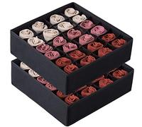 Qozary Paquete de 2 organizadores de cajones para ropa interior, 24 celdas o 16 celdas, plegables, cajas de almacenamiento para ropa, calcetines, lencería, ropa interior, corbatas (negro, 24 + 24