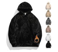 Qozys Fluffy Hoodie, Mens Hoodies Pullover Winter Warm Sherpa Lined Sweatshirts(Black,2XL)