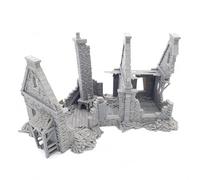 QP3D - Terreno de Wargaming - Casa de piedra en ruinas, paisaje para juegos de mesa miniaturas a escala de 28-32 mm, edificio europeo medieval del siglo 16-20 para modelado ferroviario RPG 2WW (escala